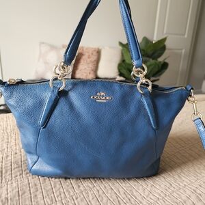 Vintage Coach Royal Blue Leather Satchel Shoulder Bag Crossbody Pebbled Leather